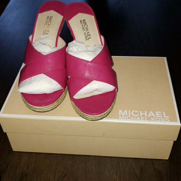 New Michael Kors Kami Lacquer Pink Espadrille Mule - Picture 2 of 8